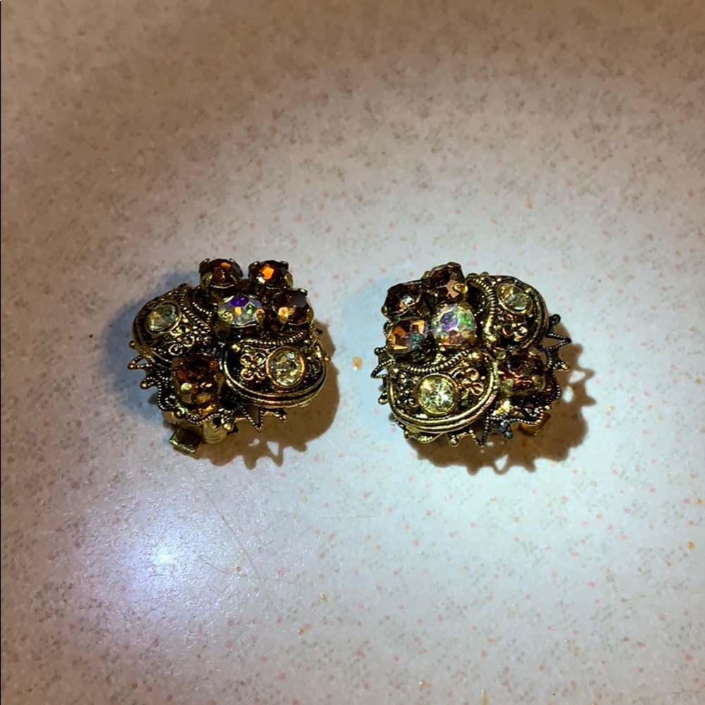 Vintage Germany gold tone rhinestone earrings